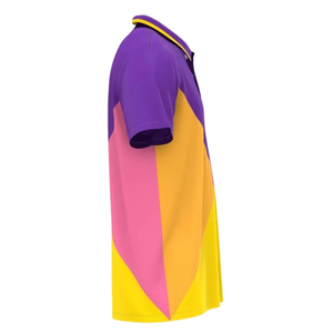 เสื้อโปโลแขนสั้นลายเรขาคณิตสีม่วงเหลืองชมพูสำหรับผู้ชาย ระบายอากาศได้ดี สไตล์ลำลอง - Product Image 5