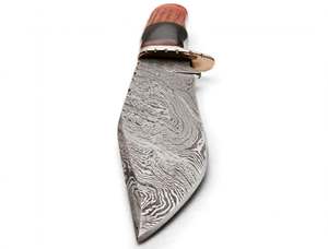 Couteau utilitaire artisanal en acier Damas à pointe tombante, manche en bois segmenté et corne, garde en laiton, outil de terrain - Product Image 2