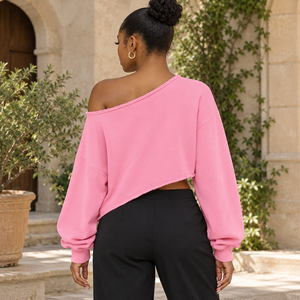 Wholesale Greek Jack And Jill Of America Inc. <b>Clothing</b> <b>Women</b>’s Embroidered Asymmetrical Off Shoulder Crop Sweatshirt Top - Product Image 4