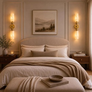 Applique murale moderne en laiton CH avec abat-jour en marbre amovibles, design géométrique, luminaire d'intérieur pour chambre à coucher, décoration intérieure - Cadeau Diwali - Product Image 6
