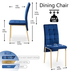 Juego de 4 Sillas de Comedor Nórdicas Modernas, Respaldo Alto de Terciopelo Azul Oscuro con Patas Doradas - Product Image 3