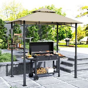 8 'X 5' all'aperto Barbecue kaki griglia Gazebo con luce a LED 2 ripiani laterali ganci apribottiglie categoria pergolato e baldacchino - Product Image 2