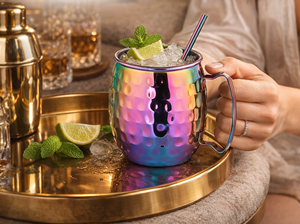 Taza Moscow Mule 500ml |   Taza de cóctel de acero inoxidable con asa |   Diseño Martillado para Cerveza, Bebidas con Hielo y Mocktails - MANOJ MI-5031 - Product Image 6