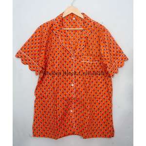 Hermoso Conjunto de Pijama Corto de Algodón Estampado a Mano para Mujer, Ropa de Dormir, Conjunto de Pijama Corto con Estampado Floral - Product Image 5