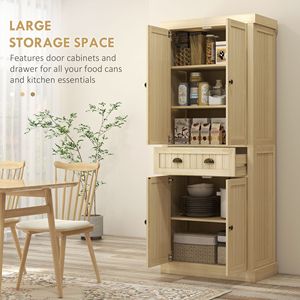 Armadio Dispensa Moderno da Cucina da 72 Pollici con 4 Ante in Truciolato, 2 Ripiani Regolabili e Cassetto in Legno MDF - Product Image 5