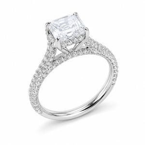 Anillo de compromiso de lujo con diamante talla Asscher en oro blanco con engaste pavé para mujer, estilo clásico - Product Image 1