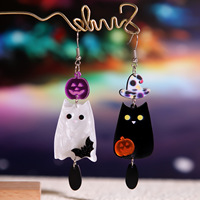 Anting Akrilik Halloween Motif Hantu, Labu, dan Kelelawar Hitam Putih, Anting Kreatif Natal yang Lucu.