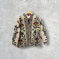 Blouson bomber réversible en velours tricoté brodé Suzani rose, style vintage hippie, automne-hiver, respirant, 100% nylon