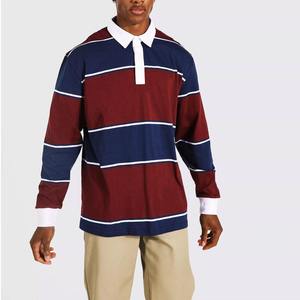Camisas de polo de rugby clásicas para hombre, 100% algodón, manga larga, diseño a rayas, logotipo bordado, corte regular, con botones. - Product Image 1