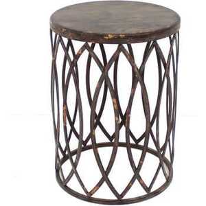 Antique Bronze Lattice <b>Side</b> <b>Table</b> <b>Round</b> Barrel Shape Metal End <b>Table</b> Industrial Distressed Finish Accent <b>Table</b> for Living Room - Product Image 1