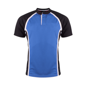 Maillot de sport unisexe à manches raglan sans col, imprimé bleu et noir, 100 % polyester, pour entraînement d'équipe, football, baseball - Product Image 1