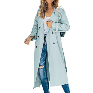 Gabardina Larga Tejida Vintage para Mujer, Color Sólido, Cierre de Botón, Manga Larga, Cuello Alto, Resistente al Viento, Ecológica, Antiarrugas - Product Image 1