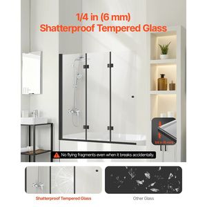 51 In. W X 56 In. H porta doccia con cerniera pieghevole senza cornice 1/4 vetro temperato a 180 gradi con Design pieghevole rotante porta doccia - Product Image 2