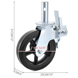 Set di 4 Ruote Girevoli in Poliuretano con Nucleo in Ferro da 8 Pollici, Capacità 1100 LBS, Doppio Freno di Bloccaggio, Gambe Regolabili 100mm OEM - Product Image 4