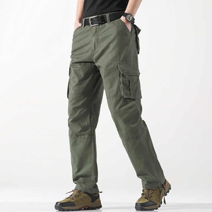 กางเกงคาร์โก้สีเขียวมะกอกสำหรับผู้ชาย ผ้าแคนวาส มีกระเป๋าหลายช่อง สไตล์ชุดทำงาน ระบายอากาศได้ดี น้ำหนักปานกลาง เหมาะสำหรับใส่ในฤดูใบไม้ร่วง - Product Image 1