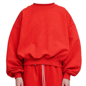 Sweat-shirt à col rond surdimensionné, manches chauve-souris, couleur unie, pull unisexe, tricot en coton, vêtements d'automne - Product Image 2