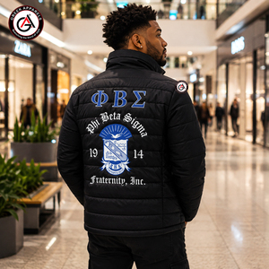 เสื้อแจ็คเก็ตพัฟเฟอร์ฤดูหนาวแบบกำหนดเอง Phi Beta Sigma สำหรับผู้ชาย คอตั้ง สวมใส่สบาย ทนลม บุด้วยใยโพลีเอสเตอร์ 100% - Product Image 3