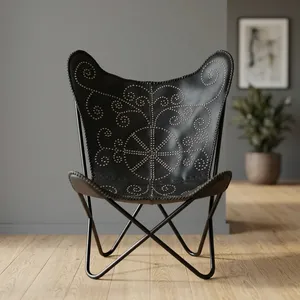 Vintage Leather Butterfly <b>Chair</b> Handmade Accent Lounge <b>Chair</b> Metal Legs Living Room Hotel Furniture - Product Image 1