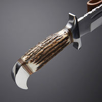 Couteau de haute qualité avec manche en bois de cerf et étui en cuir, équipement de chasse et de survie, vente en gros avec étui en cuir, couteau d'extérieur