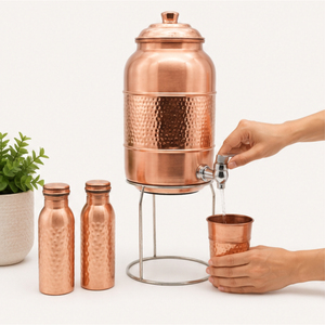 Ensemble distributeur d'eau en cuivre pur martelé avec support, réservoir de stockage authentique ayurvédique pour la santé naturelle et l'immunité - Product Image 6