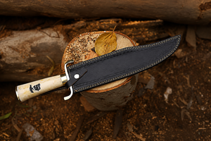 Handmade Movie Bowie <b>Knife</b> 1095 Carbon Steel Blade <b>Bone</b> <b>Handle</b> With Leather Sheath - Product Image 2
