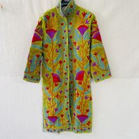Veste bomber en coton Suzani indienne faite à la main, brodée à la main, col montant réversible, veste unisexe