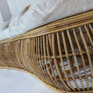 Curved Rattan Corner <b>Sofa</b> Set with <b>Foam</b> Filling Natural Finish for Living Room Leisure Seating - Product Image 5