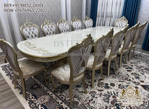 Elegante mesa de comedor y sillas talladas a mano con aspecto metálico, mesa de comedor de estilo europeo, mesa de comedor tallada a mano con aspecto metálico - Product Image 3