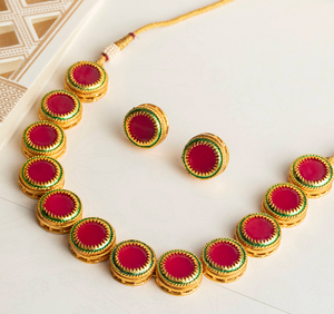 Ensemble de bijoux tendance en cuivre plaqué argent avec zircon, collier et boucles d'oreilles géométriques Kundan, perles, pour femmes et filles - Product Image 3