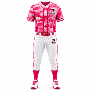 Uniforme de Béisbol RONAL SPORTS, Camiseta de Manga Corta Rosa Camuflaje, Pantalones Blancos, Transpirable, Unisex, para Adultos, Todas las Temporadas - Product Image 1