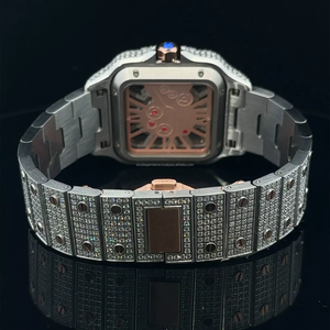 Reloj único de diamantes completamente helado Reloj de diamantes cultivados en laboratorio de hip hop de esqueleto de dos tonos con claridad Vvs - Product Image 2