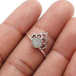 Minimalist Crown Design <b>Ring</b> <b>Crafted</b> From 925 Sterling Silver Fine Bohemian <b>Ring</b> Comes With Brilliant Round Cut Druzy Gemstone - Product Image 4
