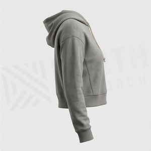 Haut court à capuche pour femme en coton, coupe ample, respirant, pour entraînement sportif, couleur personnalisable, logo personnalisé - Product Image 3