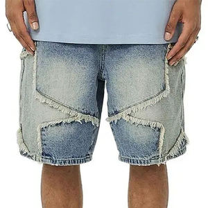 Shorts cargo en jean pour homme de haute qualité, personnalisés, style hip-hop vintage, effet délavé, baggy, avec logo en strass, streetwear respirant, OEM - Product Image 3