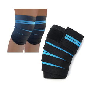 Neoprene Knee Sleeve Compression Support Black Blue Stripes Hook Loop Closure Quick Dry Breathable Unisex Basketball Protection - Product Image 1