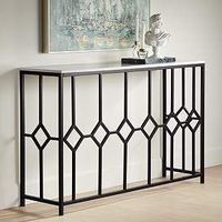 Table console en métal exclusive avec plateau en verre transparent, meuble de couloir durable pour des thèmes de décoration résidentielle sophistiqués