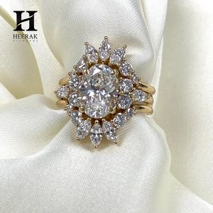 Anillo de compromiso vintage con diamante ovalado cultivado en laboratorio, conjunto de anillos de oro de 14 quilates con halo de rayos de sol marquesa, conjunto nupcial de lujo con diseño de estrella para mujer - Product Image 4