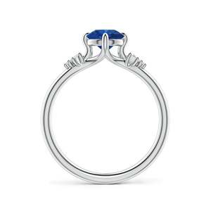 Round Blue Sapphire Engagement <b>Ring</b> with Mixed Cut Diamonds Handmade <b>Customized</b> Fine Jewelry Wedding 14K Solid Gold - Product Image 3