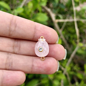 Conector de Cuarzo Rosa Natural con Acento de Circonita Cúbica, Bañado en Oro de 18k, de Latón, con Doble Engaste, Componente Mini para Colgante de Joyería con Gema - Product Image 2