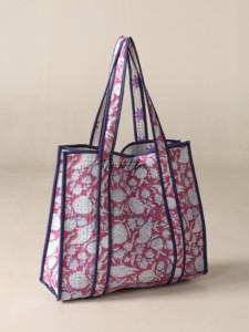 OEM Assorted Bird & Floral Quilted Cotton Tote <b>Bag</b> - Artisan Pink <b>Boho</b> Reusable Shopper <b>Bag</b> - Product Image 1