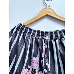 Jupe trapèze rayée à imprimé floral pour femme, taille élastique, volants, longueur genou, style Prairie Chic, 100 % coton, tissu mousseline - Product Image 4