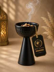 Brûleur d'encens arabe traditionnel en bois avec incrustations dorées, mosaïque géométrique, encensoir de luxe Bakhoor, Mabkhara pour le Ramadan - Product Image 2