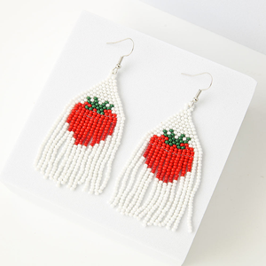 Boucles d'oreilles pendantes en verre perlé tressé style été, motif fruits fraise et ananas, pour femmes et filles - Product Image 2