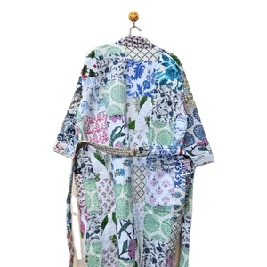 Kimono Estilo Fusion Indio Hecho a Mano, Túnica Vintage de Algodón con Parches, Elegante, Térmica, Informal, para Verano, Única y Cómoda, Larga - Product Image 6