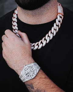 Cadena Cubana de 23mm con Moissanita, Plateada en Plata y Oro de 14k, Certificada por GRA, Collar de Lujo para Hombre - Product Image 2