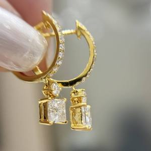 Fashion Jewelry Elegant DEF Color VVS Clarity 14K Yellow <b>Gold</b> Princess Cut Lab Grown Diamond <b>Earring</b> Charm Huggie Hoop <b>Earring</b> - Product Image 3