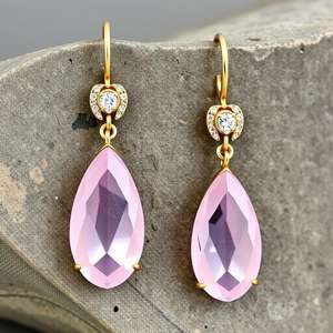 Pendientes de Plata de Ley 925 con Baño de Oro de 18K y Circonitas, con Gema de Pera Rosa, Diseño de Diseñador, 6 Pulgadas, Regalo para Ella - Product Image 6