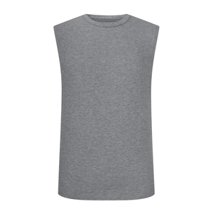 เสื้อกล้ามคอกลมสีเทาสำหรับผู้ชาย ผ้าถักเนื้อแน่น สวมใส่สบาย 100% ผ้าฝ้าย - Product Image 5