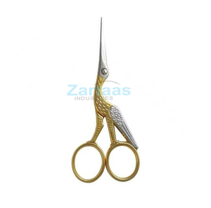 Tijeras de manicura bordadas con diseño de cigüeña, de acero inoxidable, afiladas, con hoja recta, mango dorado y plateado, duraderas, para cortar cutículas. - Product Image 1