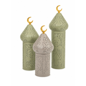 Dôme de mosquée de luxe en métal doré avec minarets, design ajouré, centre en forme de croissant de lune, support à étages pour la décoration du Ramadan - Product Image 2